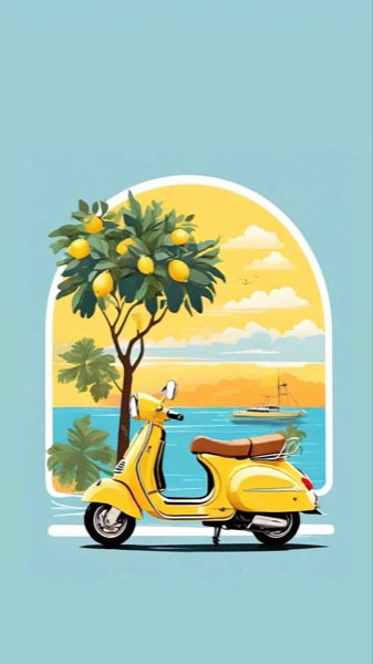 Ilustración vespa y limonero